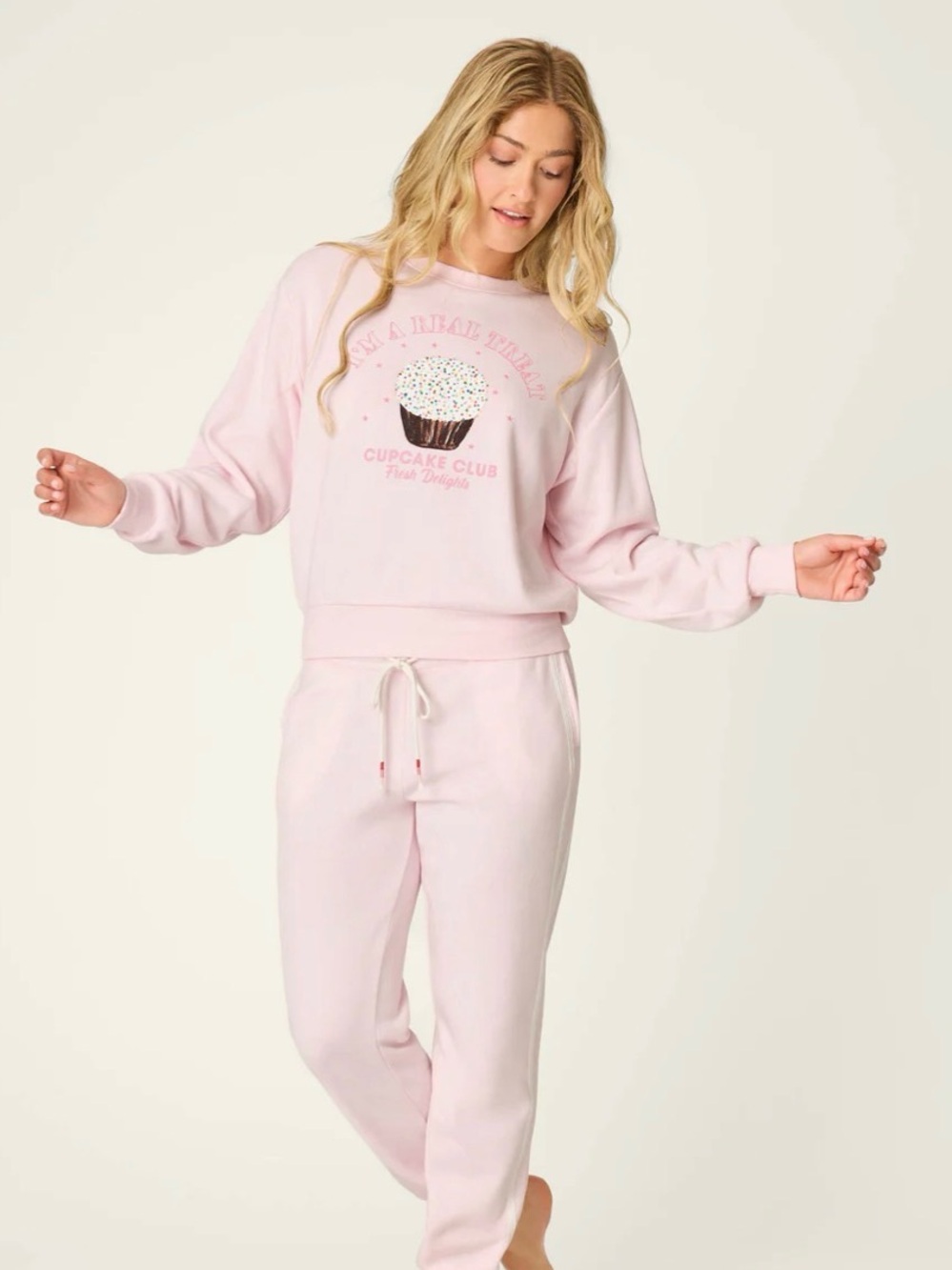 PJ Salvage Pink Cupcake Graphic Sweatshirt & Jogger Set in Junior Sizing